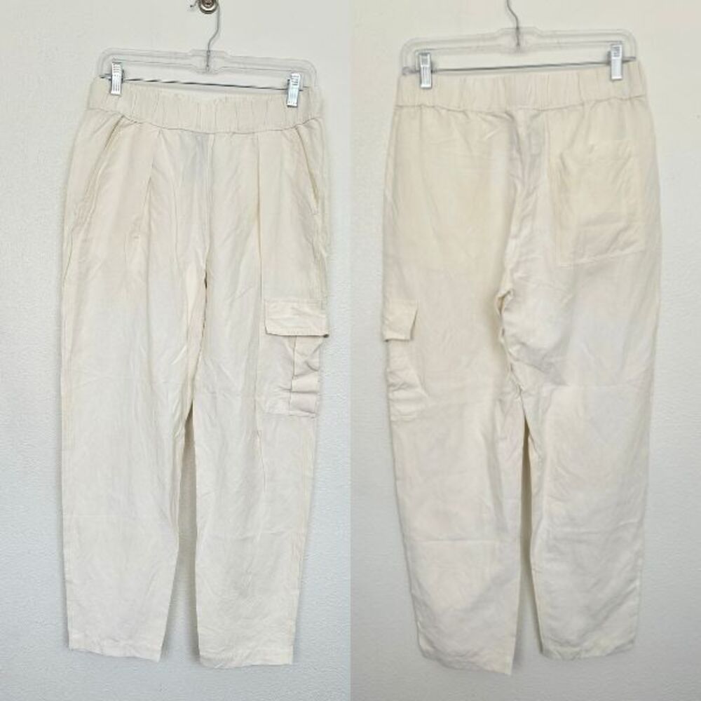 Raquel Allegra Linen Pull On Pants Elastic Waistband White Cargo Women's Size 0